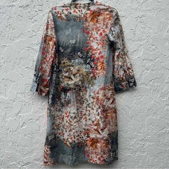 JOHNNY WAS Calme Dress Women XS Henley Shift Kaftan Floral Boho Oversized - Picture 6 of 10